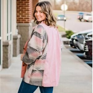 Ee: Some Pink Corduroy Southwestern Oversized Aztec Rodeo Shacket size Small